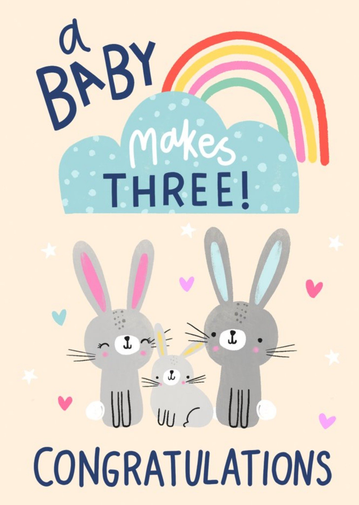 Moonpig Cute Illustration Of A Family Of Rabbits New Baby Congratulations Card, Large