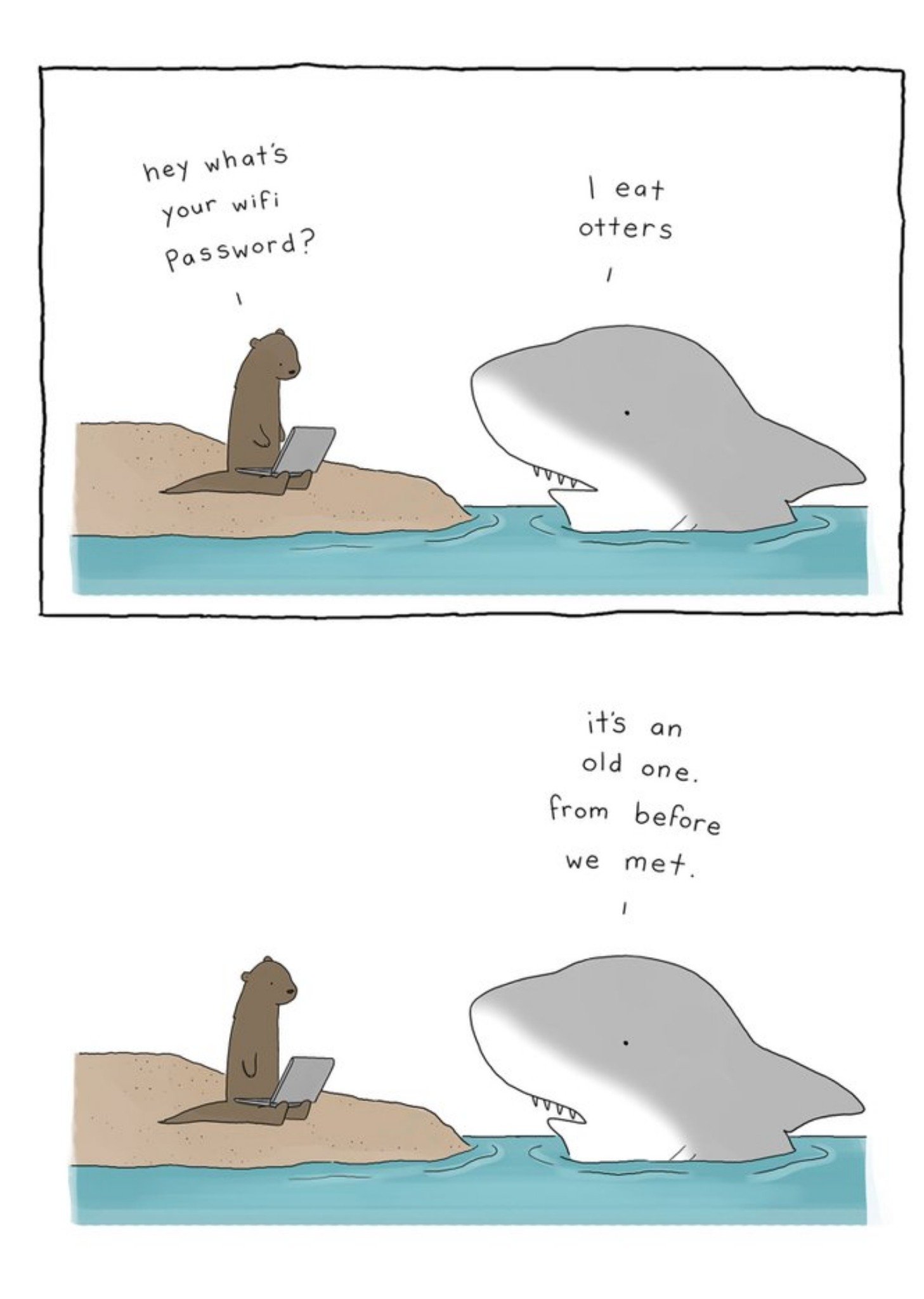 Moonpig Modern Funny Illustration Shark And Otter Wifi Password Card Ecard