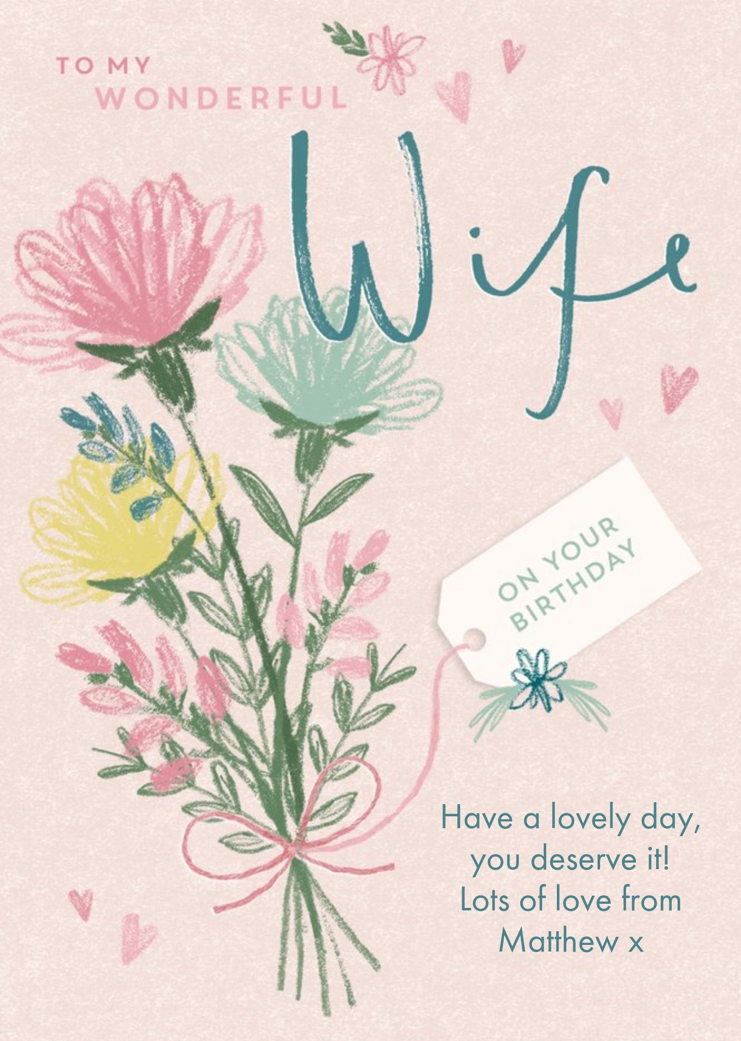Moonpig To My Wonderful Wife On Your Birthday Floral Card, Large