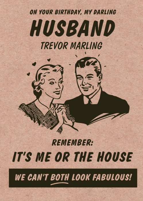 Funny Vintage Illustrated Customisable Husband Birthday Card