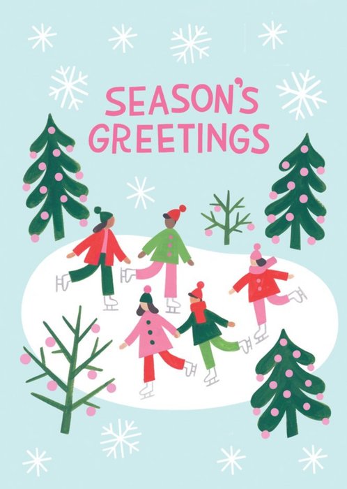 Contemporary Snow Scene Illustration Season's Greetings Card