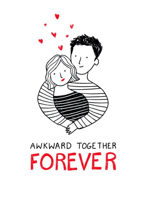 Awkward Together Forever Cute Couple Illustration Card