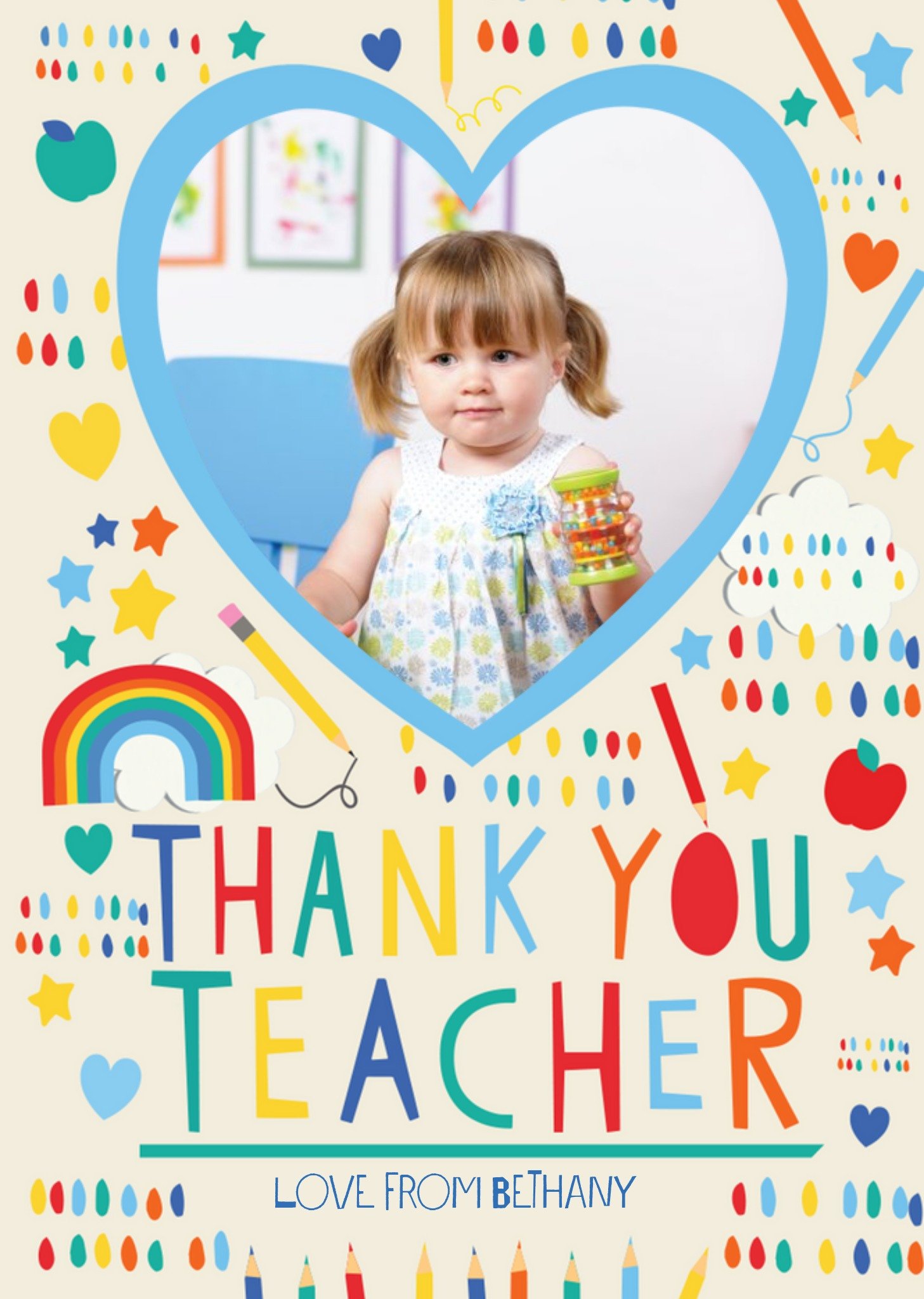 Rainbow Objects Personalised Photo Upload Thank You Teacher Card Ecard