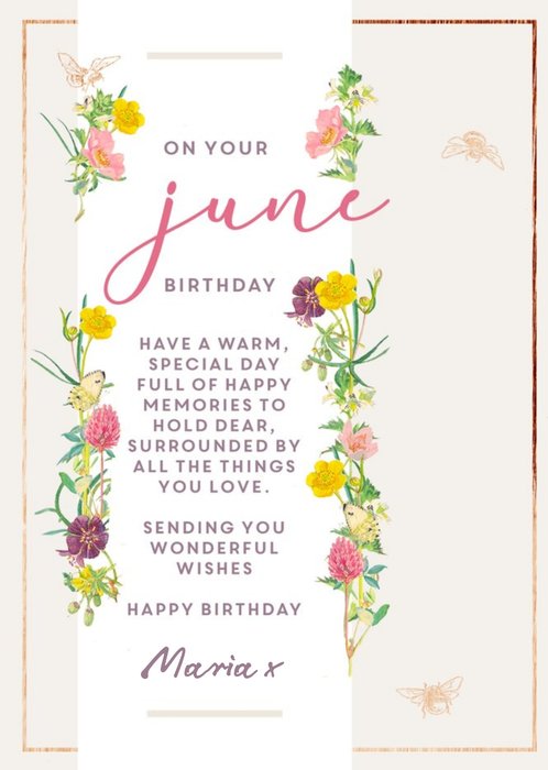 Edwardian Lady Floral June Birthday Card