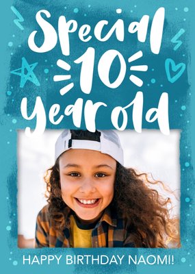 Modern Typographic Special 10 Year Old Photo Upload Birthday Card