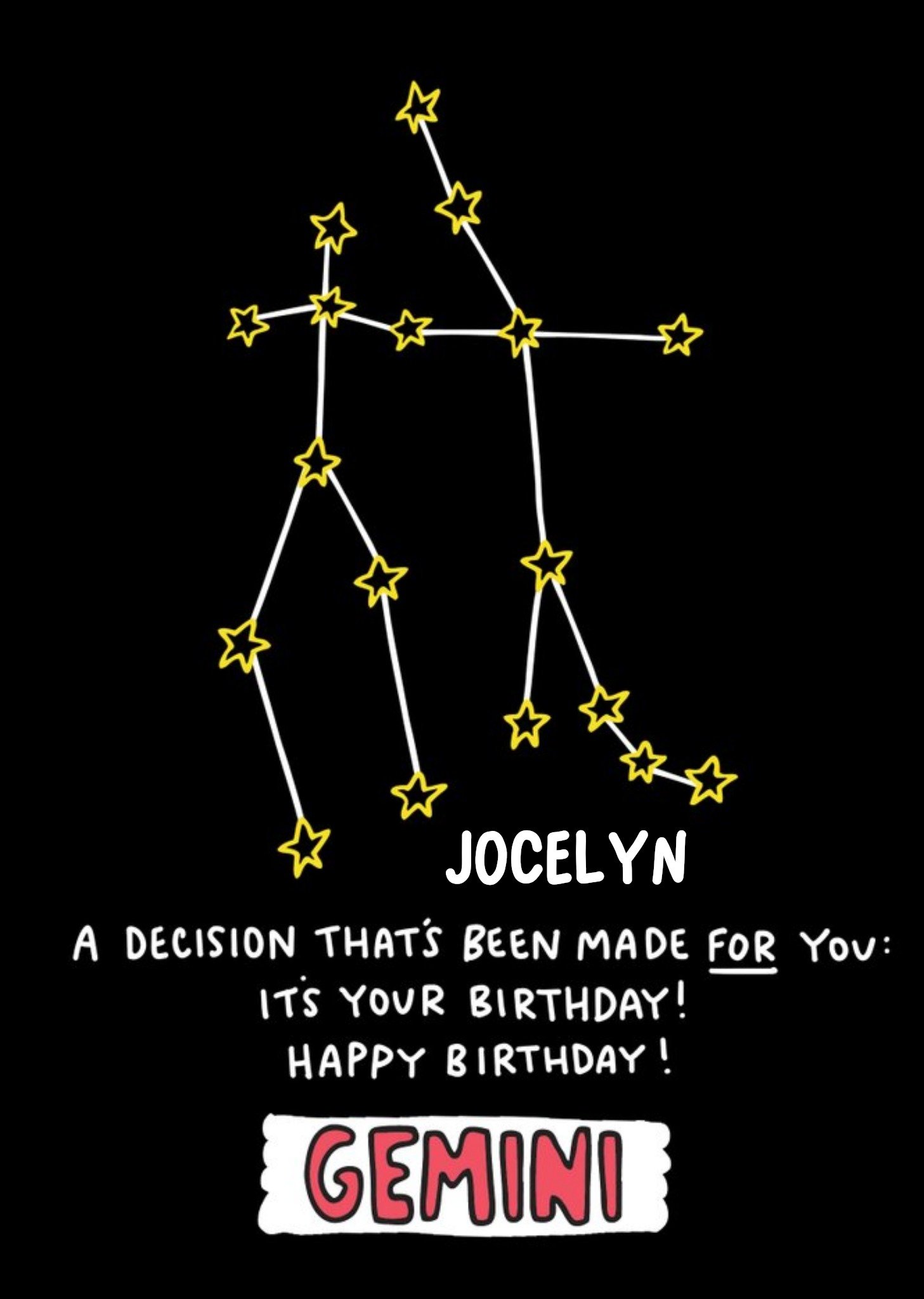 Moonpig Angela Chick Gemini Zodiac Constellation Birthday Card, Large
