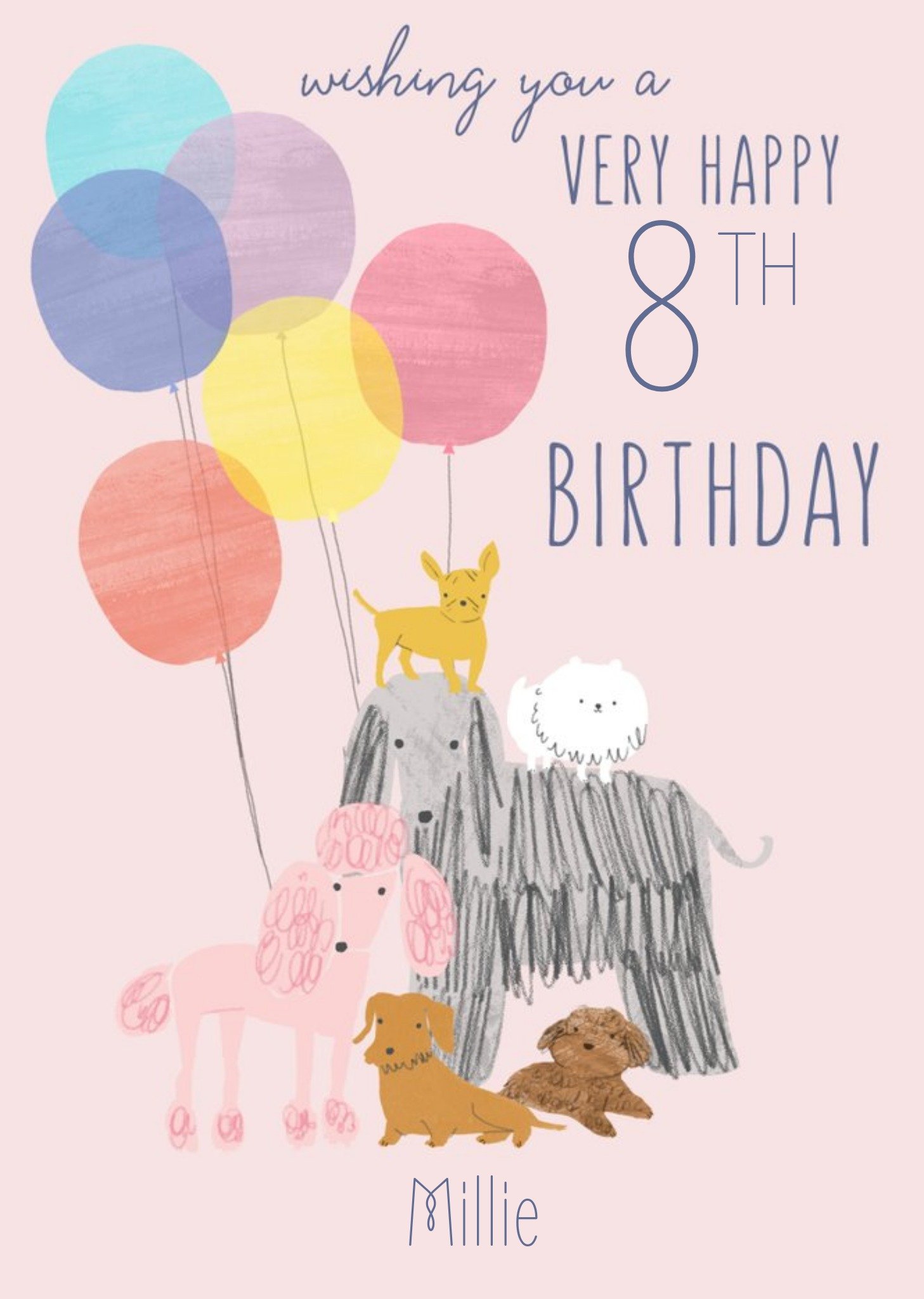 Moonpig Dogs With Balloons Editable 8th Birthday Card Ecard