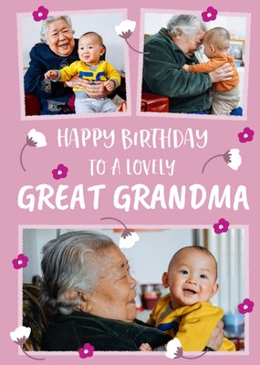Folk Flowers Photo Upload Happy Birthday To A Lovely Great Grandma Card