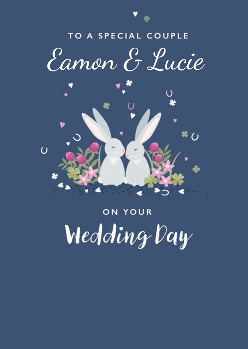 Cute Illustrated Rabbits Wedding Day Card