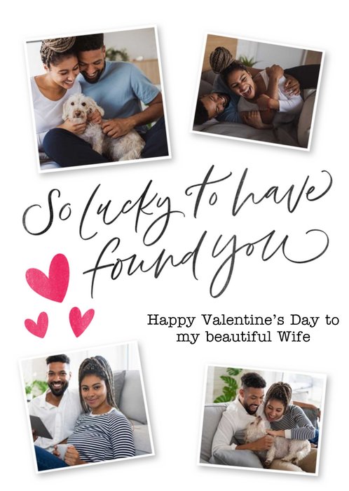 Four Photo Frames With Black Calligraphy Valentine's Day Photo Upload Card