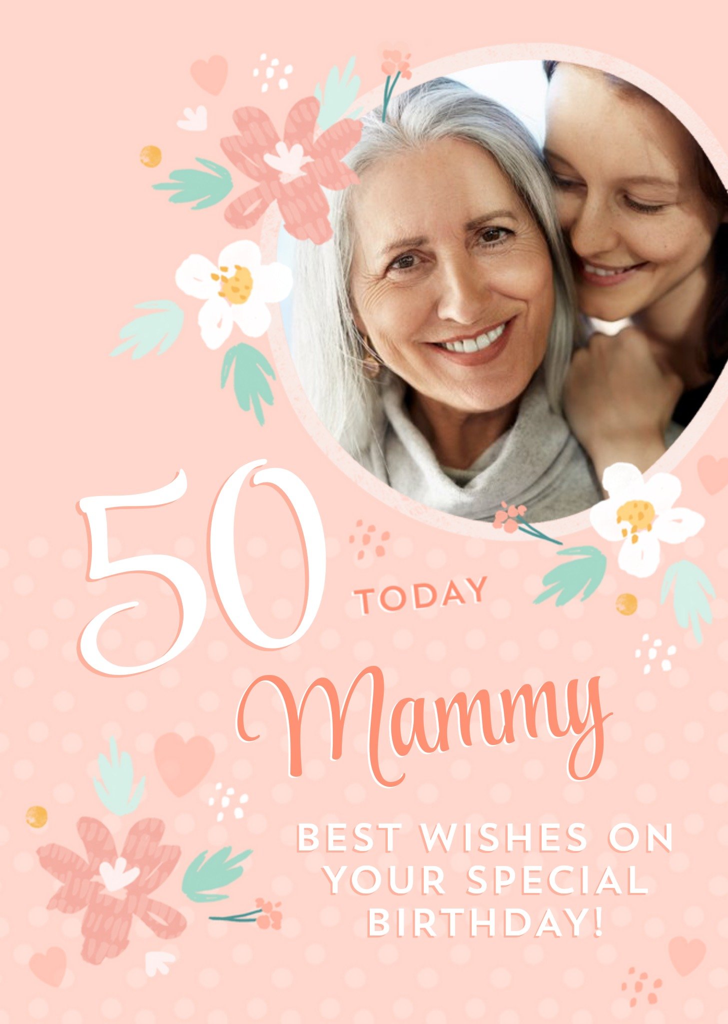 Moonpig Floral Design Happy 50th Birthday Mammy Photo Upload Card, Large