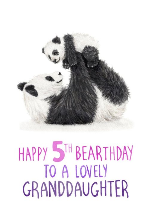 Cute Pandas Happy 5th Bearthday Granddaughter Birthday Card