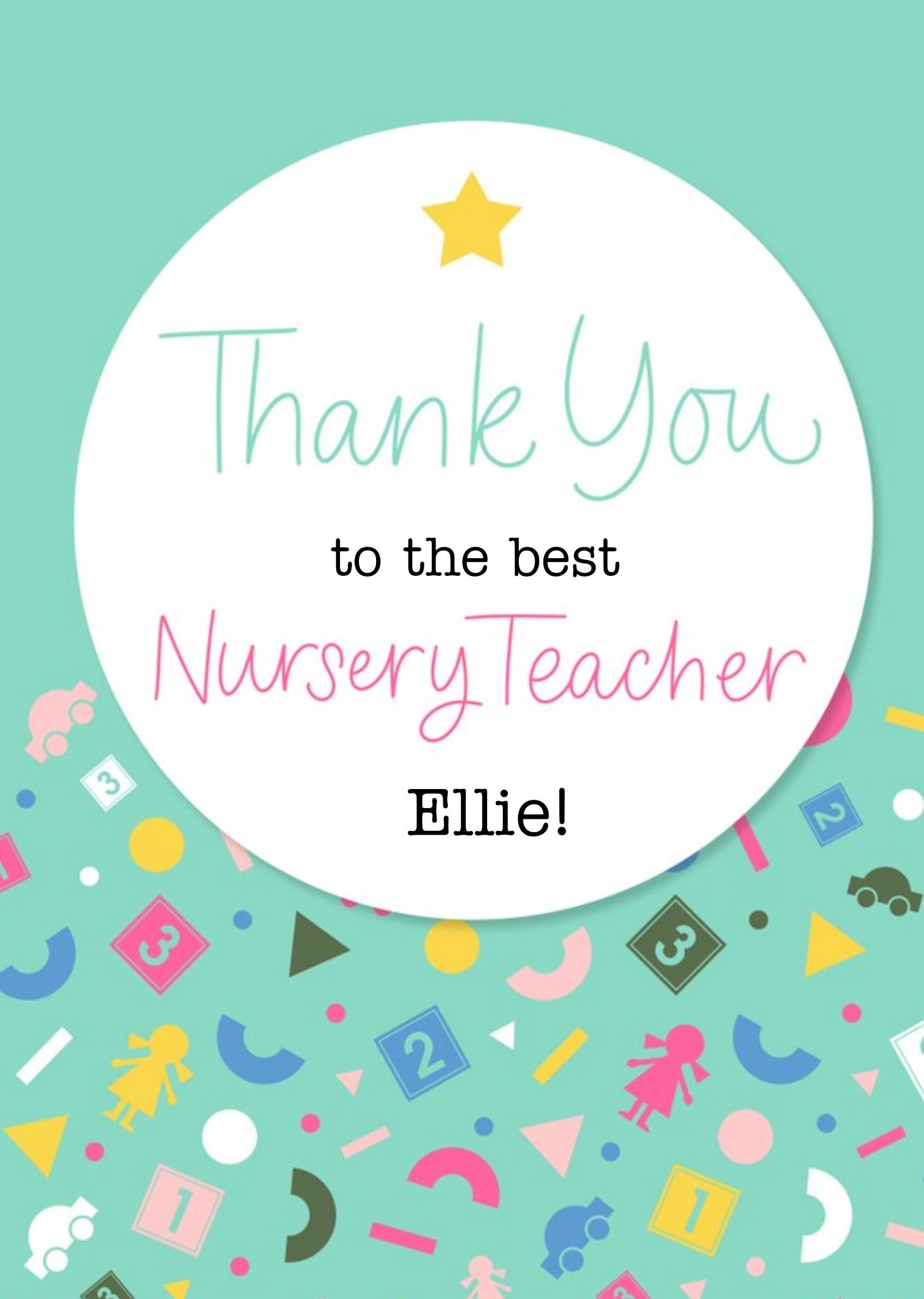 Typographic To The Best Nursery Teacher Thank You Card Ecard