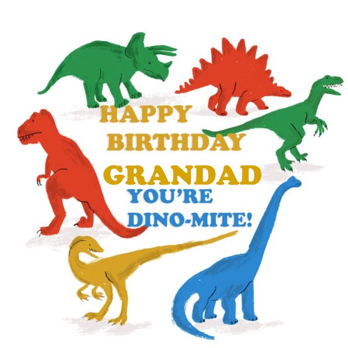 Illustrated Dinosaurs Happy Brithday Grandad Youre Dino Mite Personalised Card