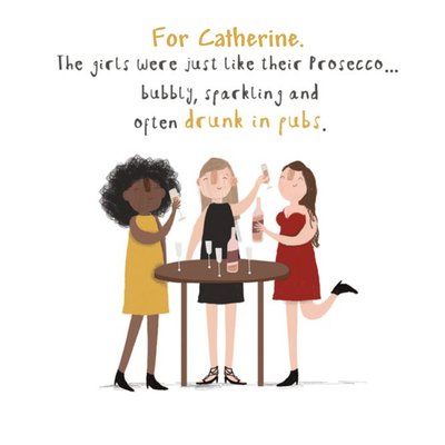 Quirky Illustration Of Three Women Drinking Prosecco Card