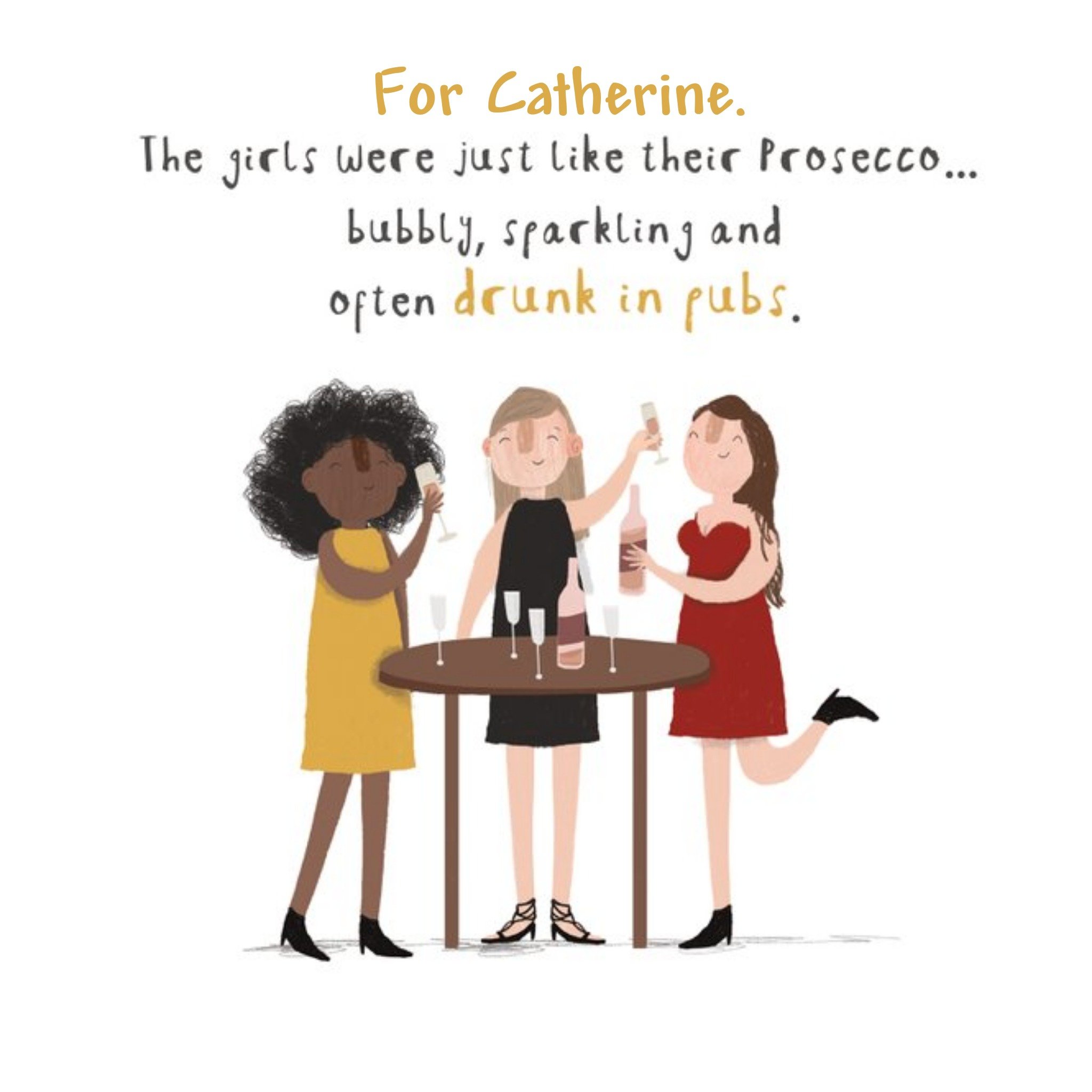 Quirky Illustration Of Three Women Drinking Prosecco Card, Square