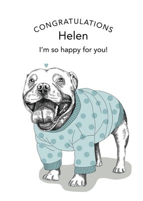 Dotty Dog Art Illustrated Staffy Dog Congratulations Card
