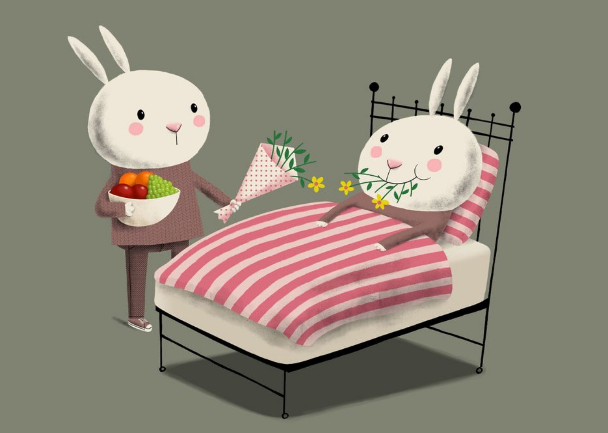 Moonpig Modern Cute Illustration Poorly Sick Ill Rabbit In Bed Get Well Soon Card Ecard
