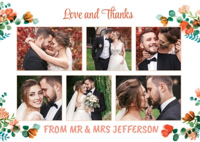 Floral Modern Wedding Card - Wedding Thanks - Love and Thanks - Photo Upload