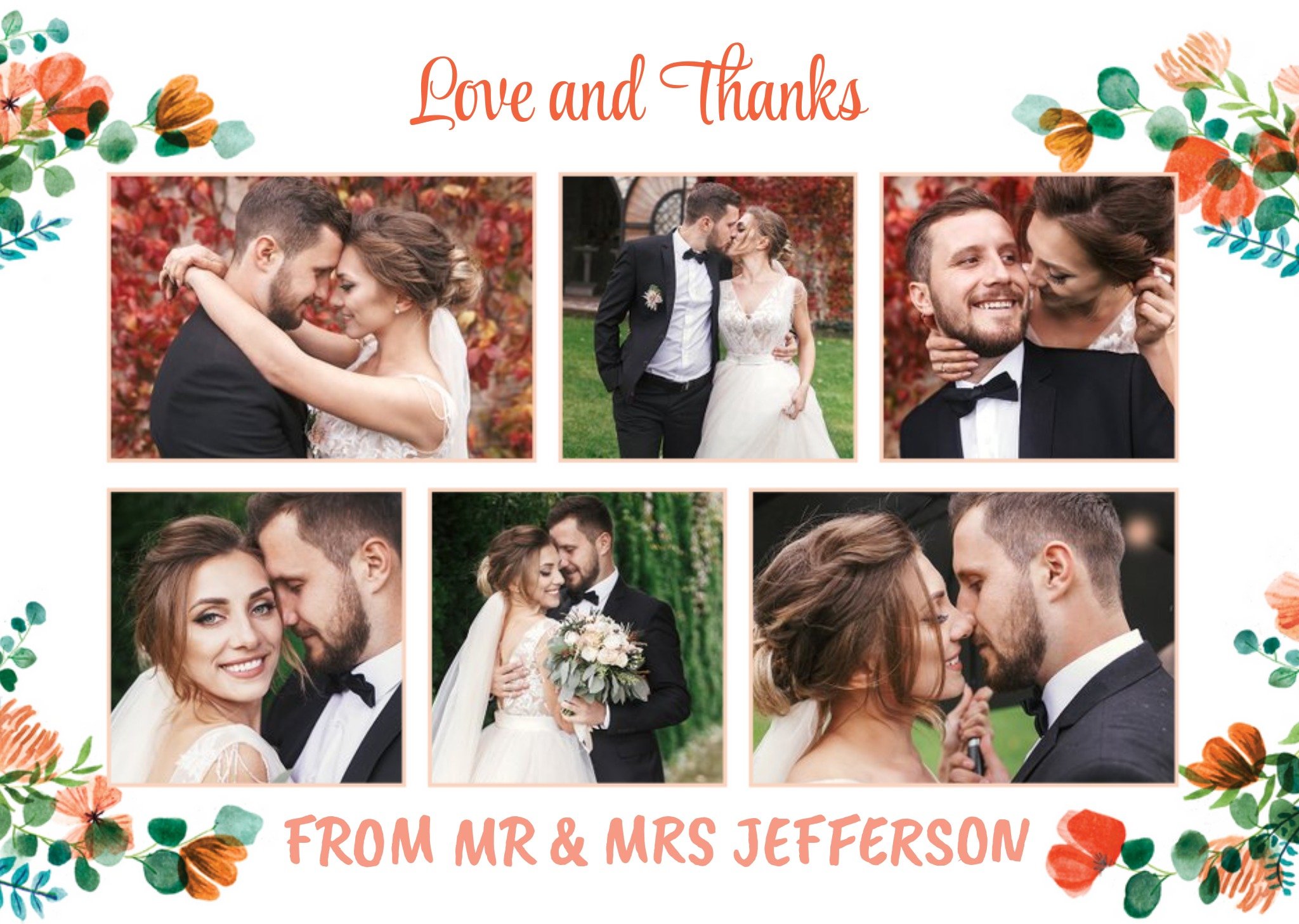 Moonpig Floral Modern Wedding Card - Wedding Thanks - Love And Thanks - Photo Upload, Large