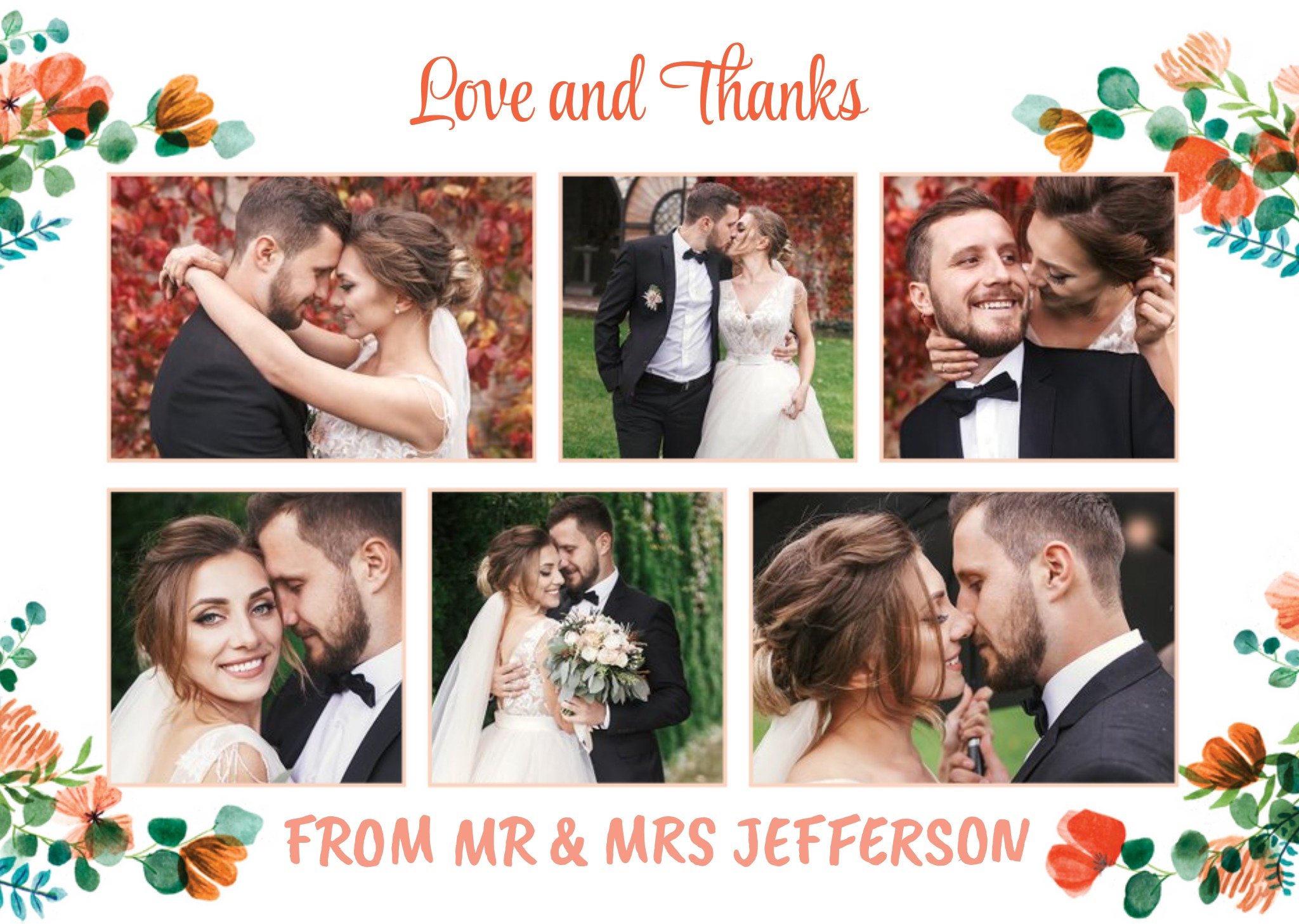 Floral Modern Wedding Card - Wedding Thanks - Love And Thanks - Photo Upload