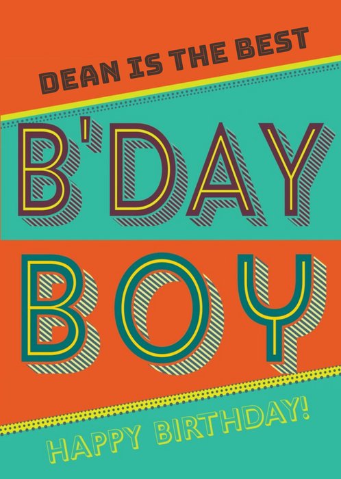 Typographic Birthday Card Best B'day Boy