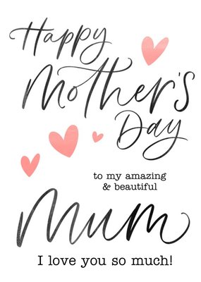 Typographic Love Hearts Calligraphy Mothers Day Mum Card