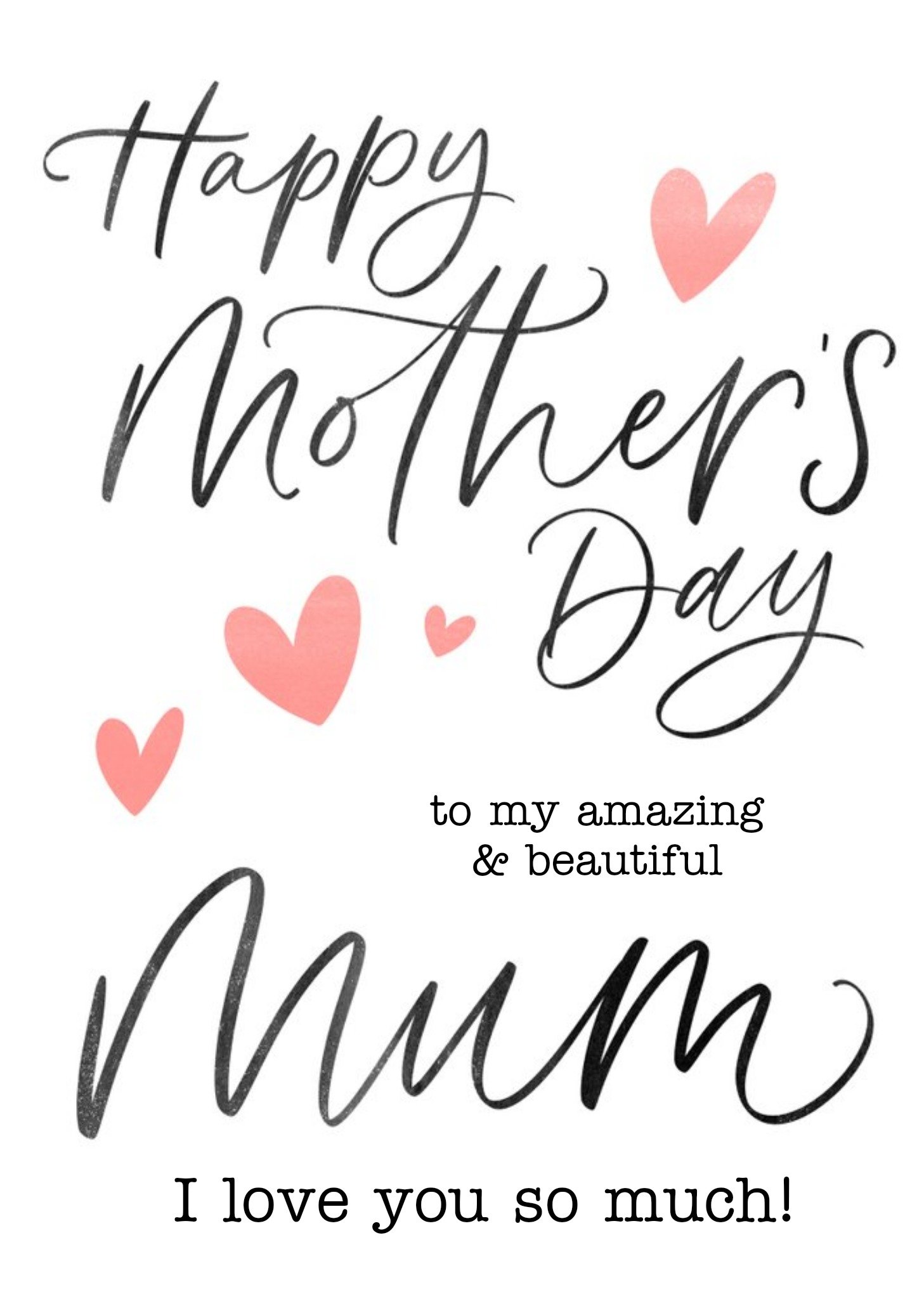 Typographic Love Hearts Calligraphy Mothers Day Mum Card