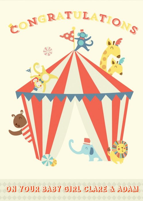 Personalised Cartoon Circus Act New Baby Card