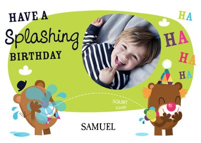 Clown Bear Splashing Personalised Photo Upload Happy Birthday Card