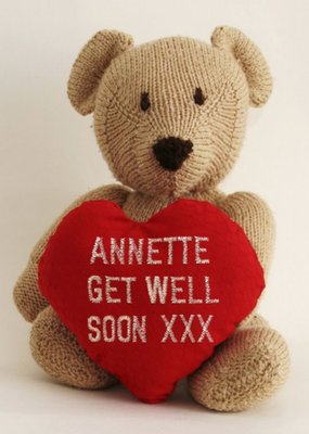 Personalized Poorly Teddy Bear In Bed Get Well Soon Card - Red