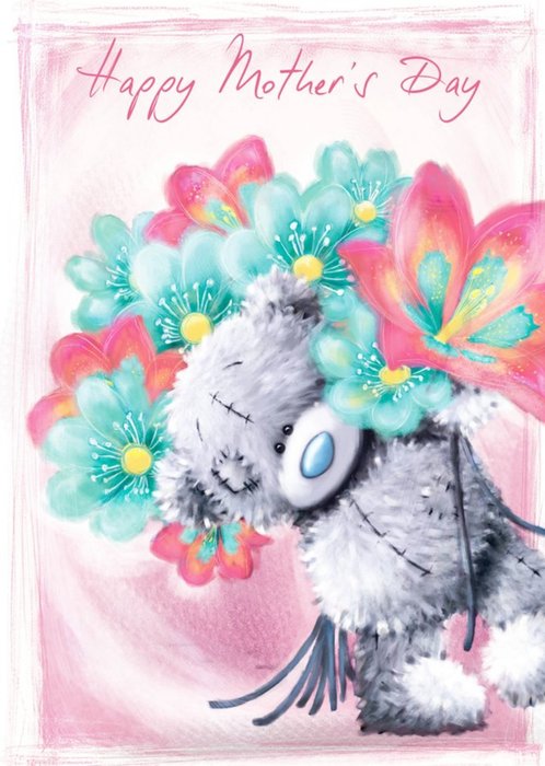 Mother's Day Card - Tatty Teddy with bunch of flowers