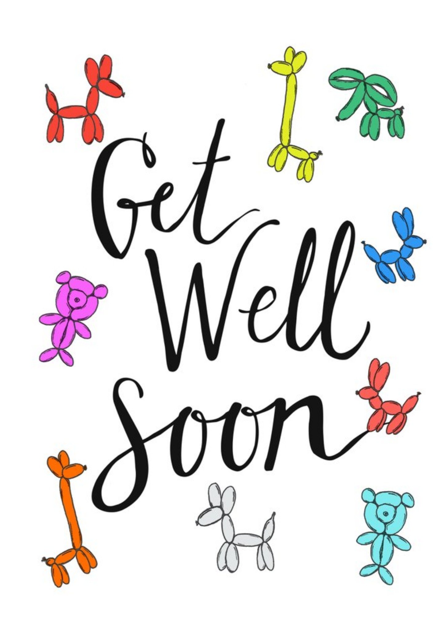 Get Well Soon Balloon Animaltypographic Card Ecard