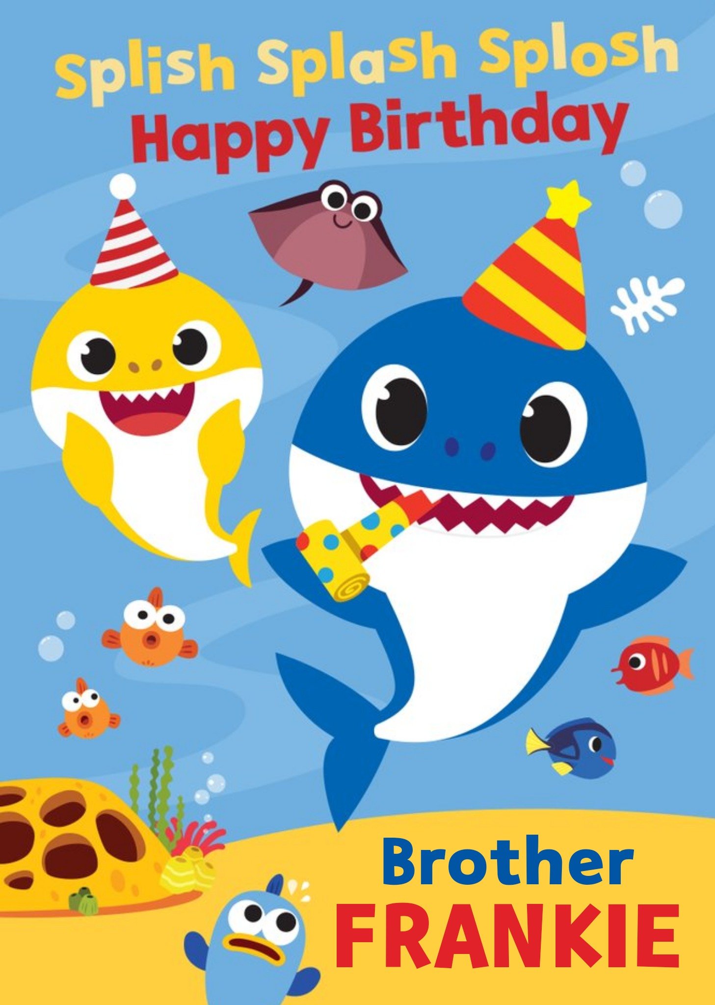 Baby Shark Song Kids Brother Happy Birthday Card, Large
