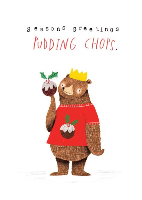 Animal christmas card - grizzly bear - christmas jumper - pudding