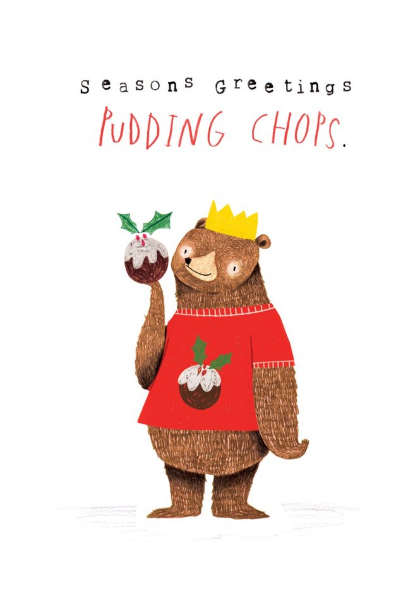 Animal Christmas Card - Grizzly Bear - Christmas Jumper - Pudding