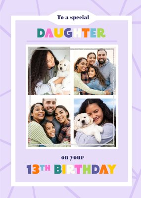 Special Daughter 13th Birthday Purple Photo Upload Card
