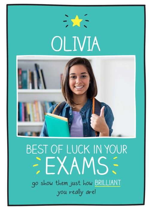 White Typography On A Teal Background Best Of Luck In Your Exams Photo Upload Card