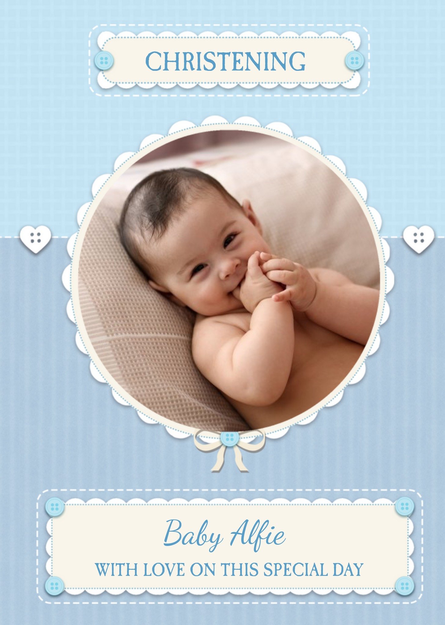 Boy's Christening Photo Upload Card