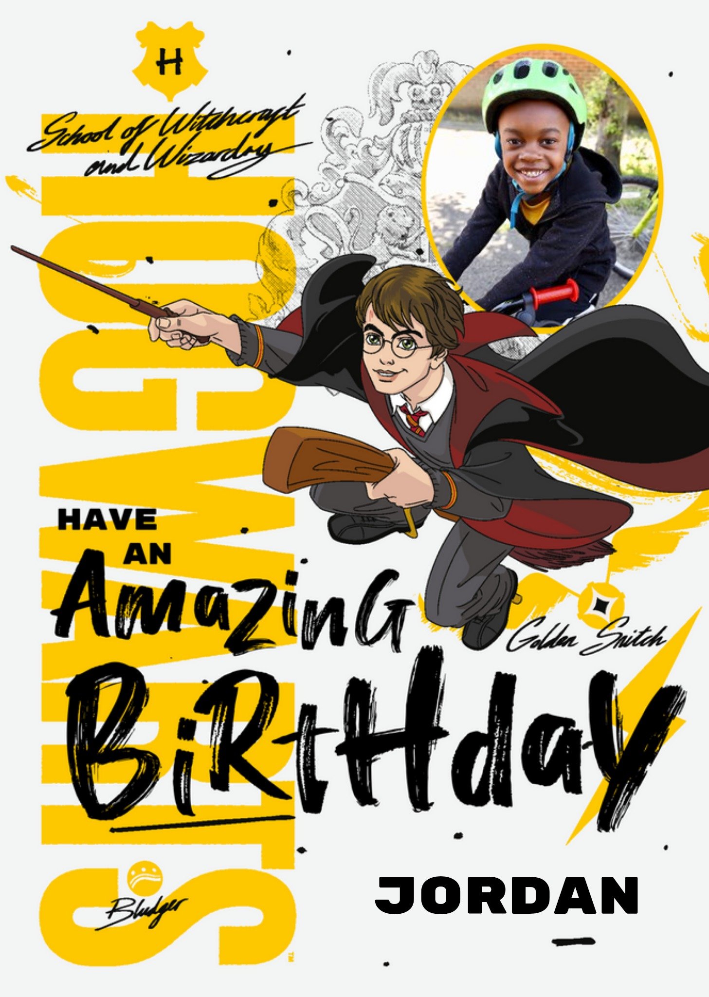 Harry Potter Hogwarts Photo Upload Birthday Card, Large