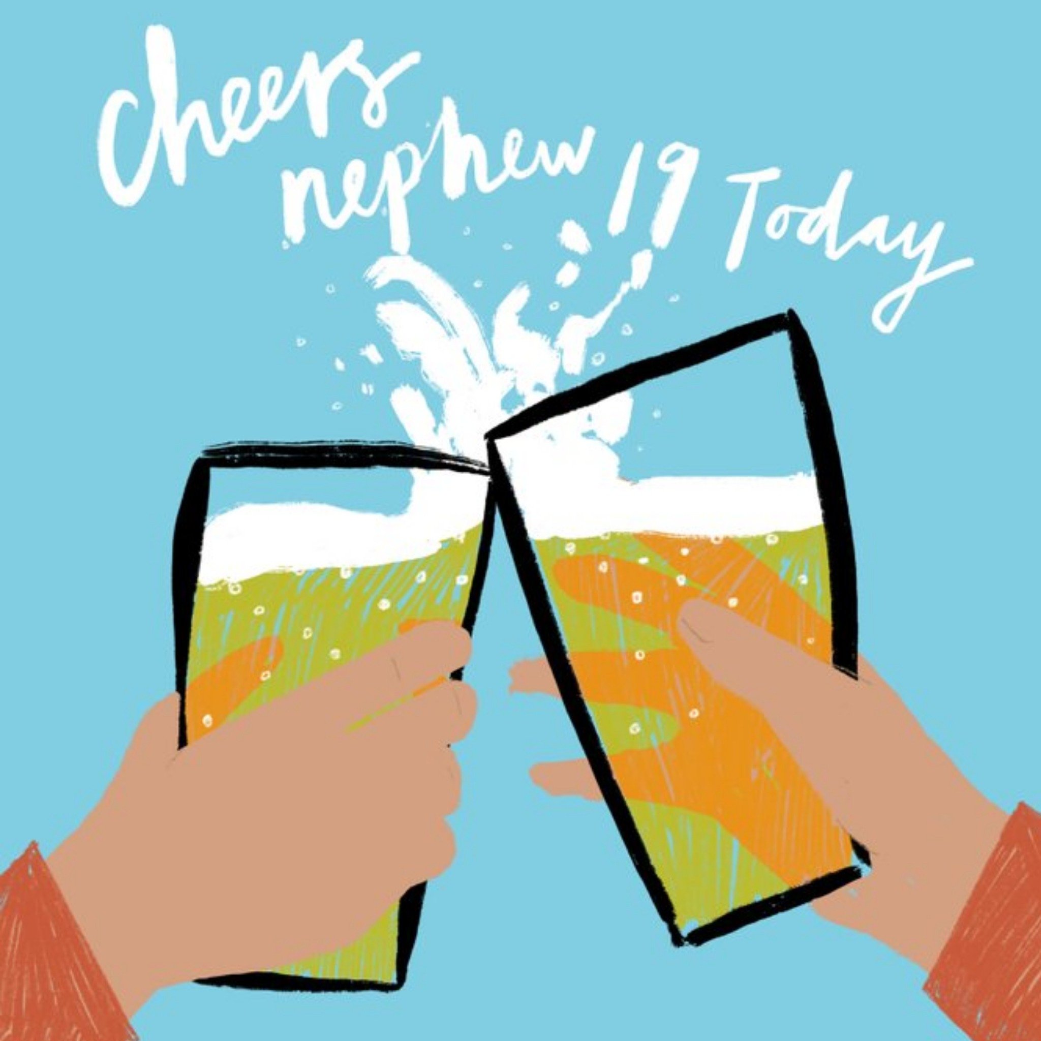 Moonpig Illustrated Cheers Nephew 19 Today Birthday Card, Square