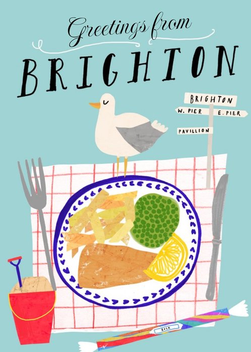Greeting From Brighton Personalised Fish & Chips Card