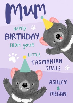 Millicent Venton Customisable Illustrated Your Little Tasmanian Devils Mum Birthday Card