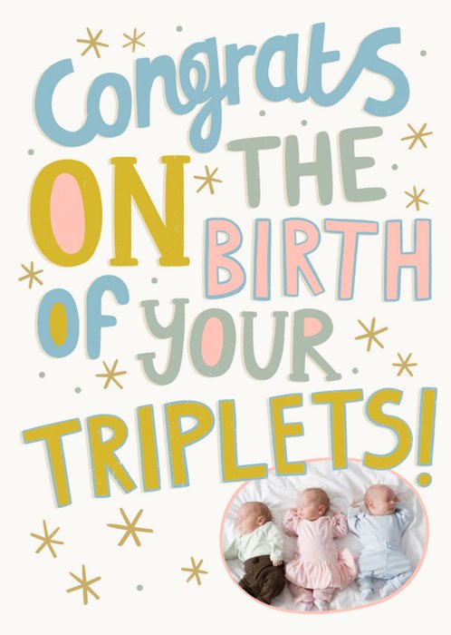 Typographic Congrats On The Birth Of Your Triplets Photo Upload Card