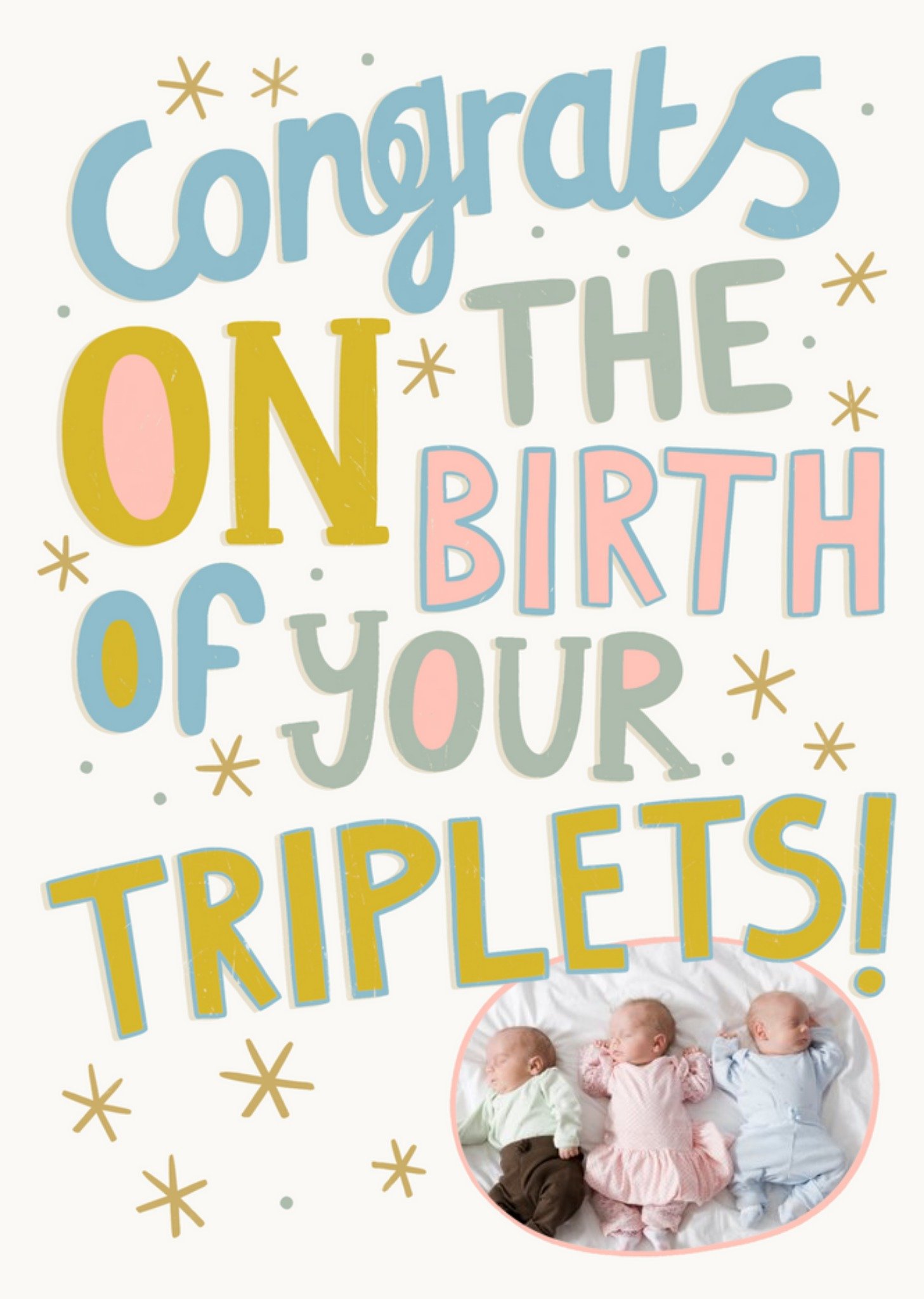 Typographic Congrats On The Birth Of Your Triplets Photo Upload Card Ecard