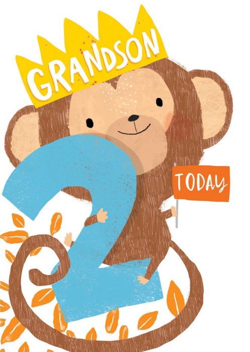 Grandson 2 Today Monkey Birthday Card