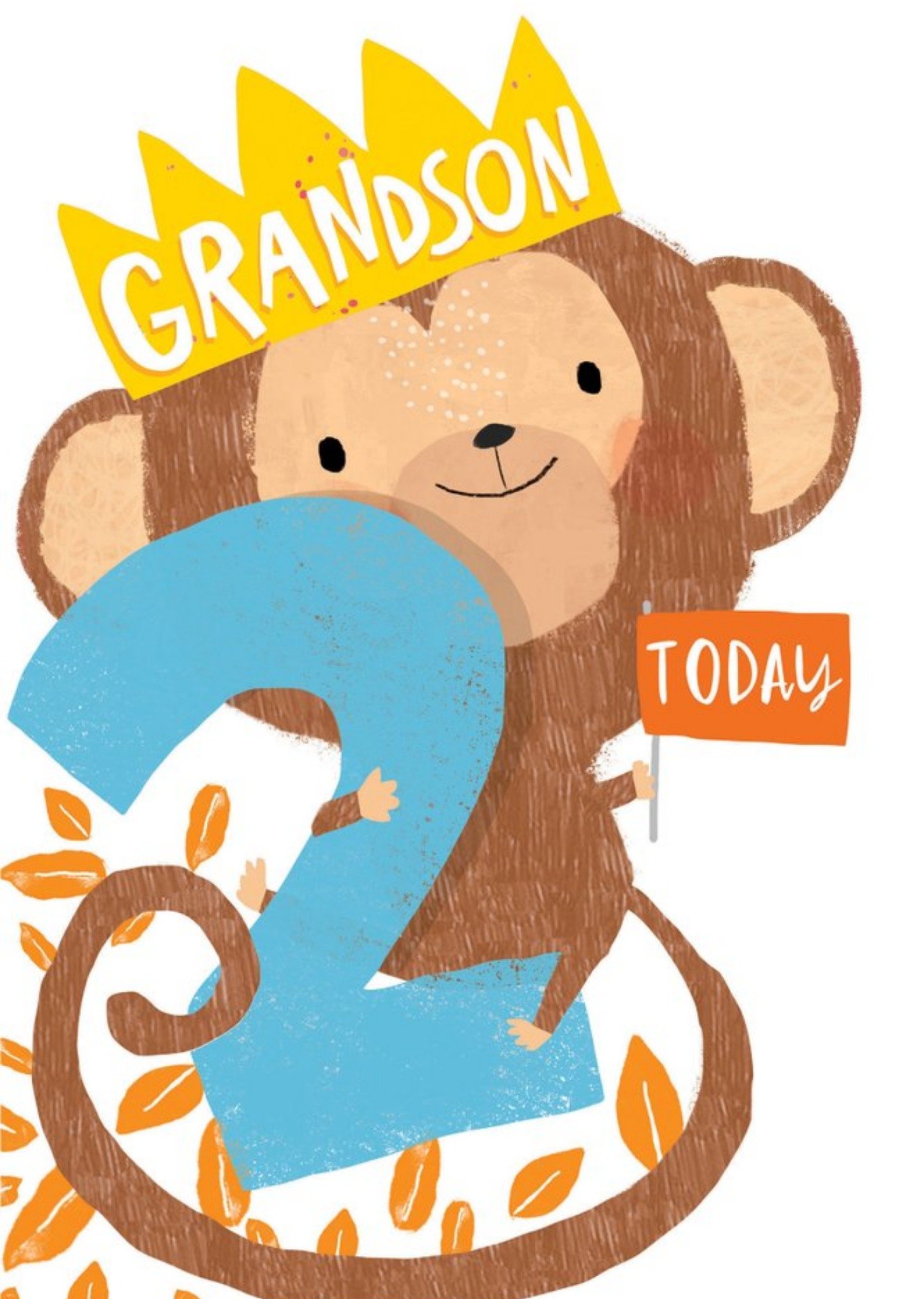 Grandson 2 Today Monkey Birthday Card Ecard