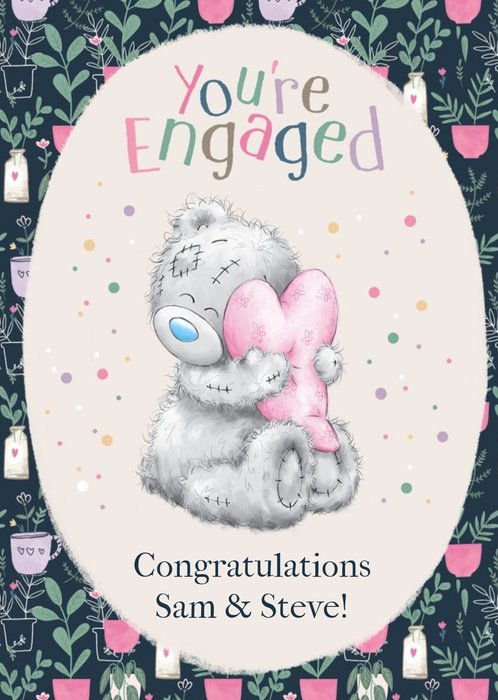 Tatty Teddy Plants Pattern You're Engaged Card