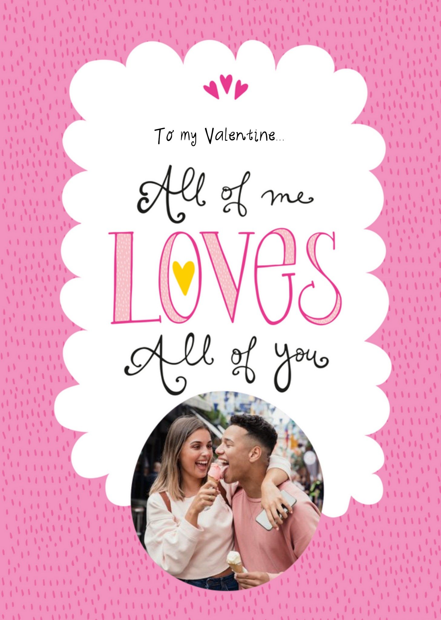 Frilly White Lozenge On A Speckly Pink Background Valentine's Day Photo Upload Card Ecard