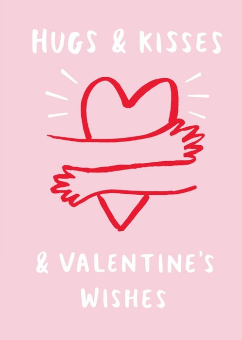 Cute Illustrated Hugs & Kisses Valentine's Day Card